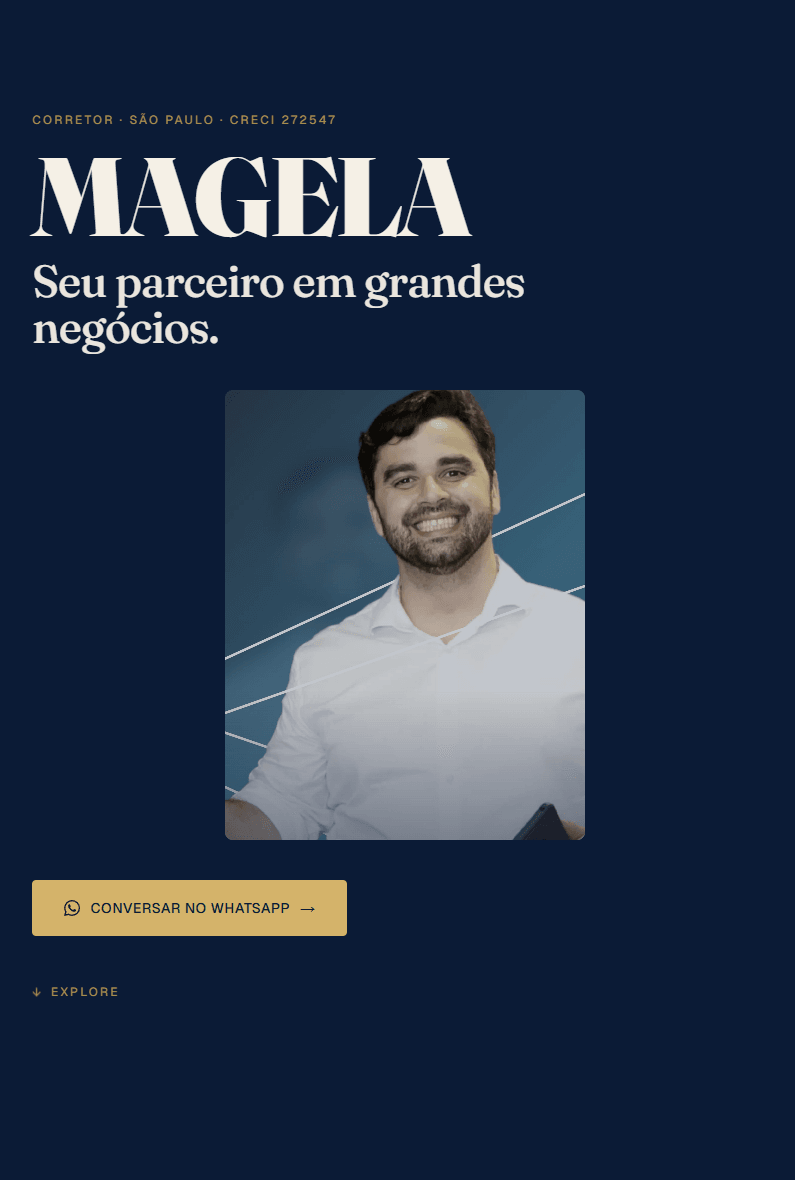 Prévia do site institucional da Magela em telas desktop e mobile.